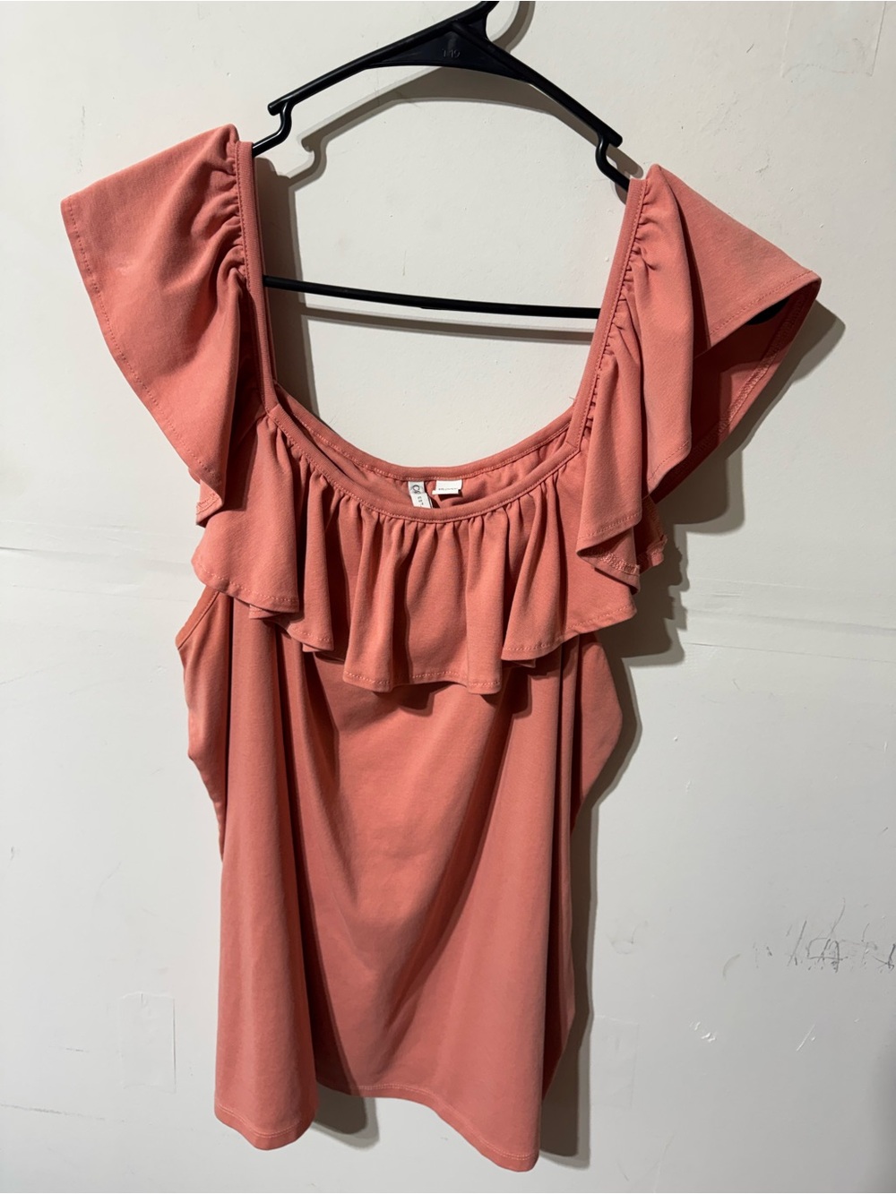 Ruffled Off-Shoulder Top in Dusty Coral